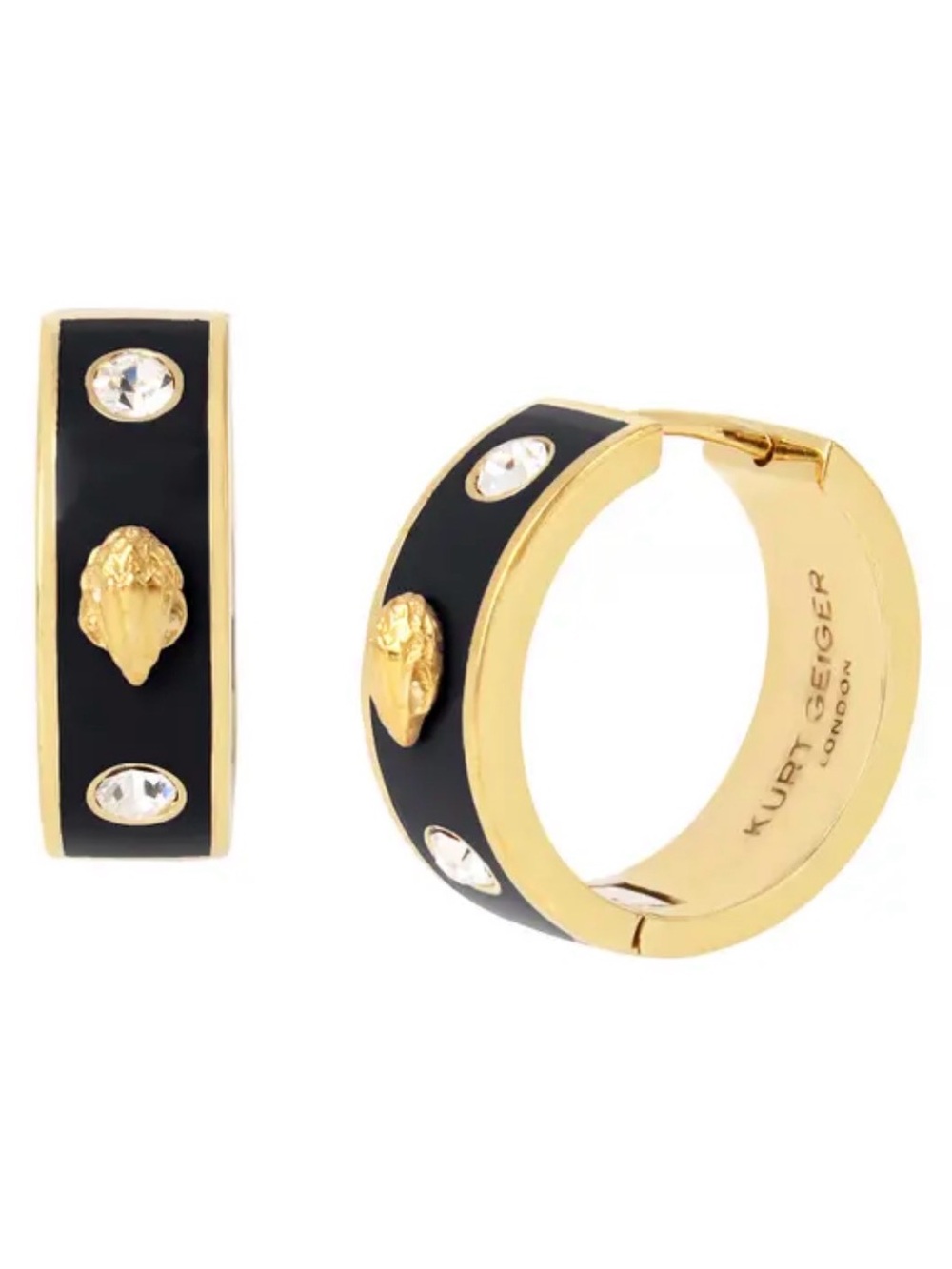 Kurt Geiger Eagle Enamel Huggie Hoop Earrings In Black - NWT